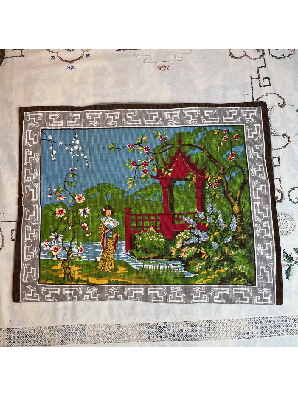 VTG Chinoiserie Barkcloth Fabric Pillow Cover/Case For Throw Pillow